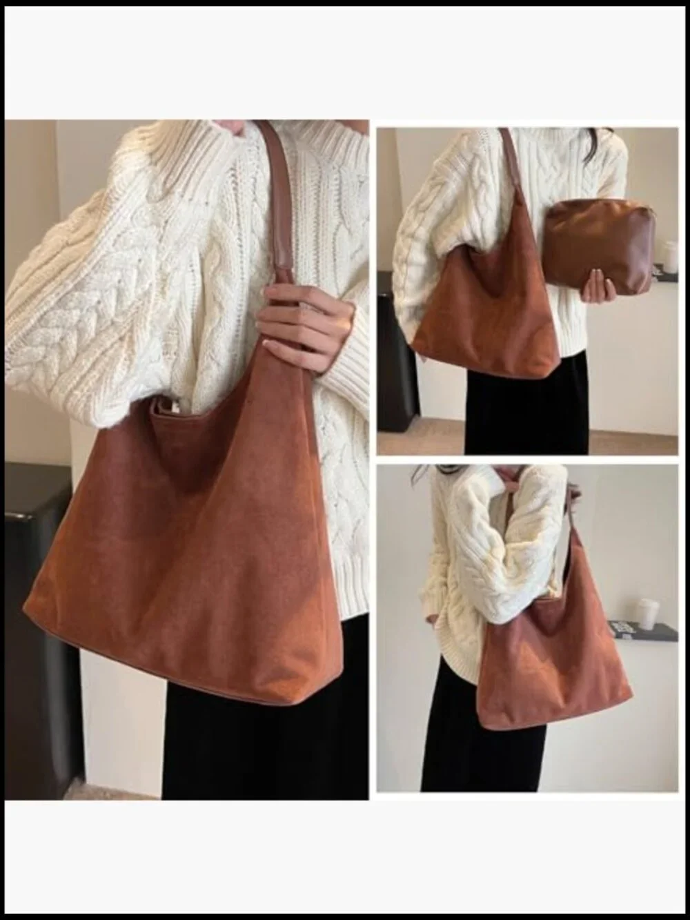 Slouchy Hobo Bag Faux Suede Tote Shoulder Handbag Retro Roomy
